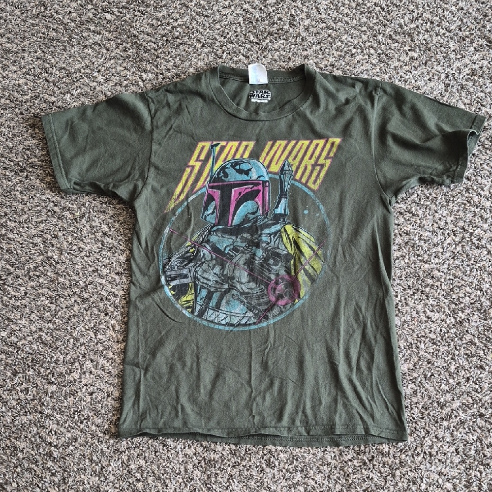 Star Wars Olive Green Boba Fett Graphic Tee with Multicolor Print